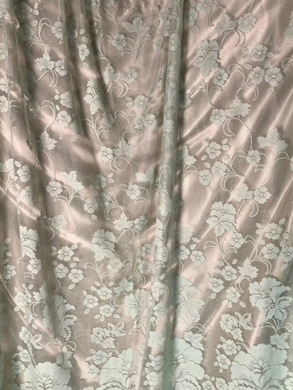 Vintage Mint Green Net Lace Window Curtain Panel Scalloped Edge Floral Victorian